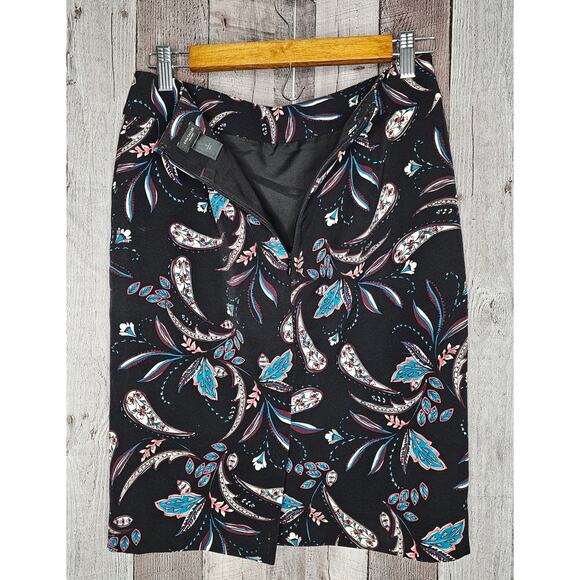 ANN TAYLOR Factory SKIRT Teal Black Paisley Pencil Straight Women's size Zero - Picture 3 of 5